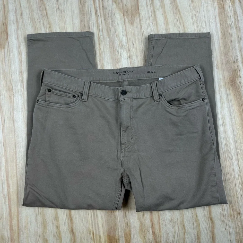 Banana Republic‎ Traveler Pants Khaki Brown FITS 38x25 Athletic Fit Tapper